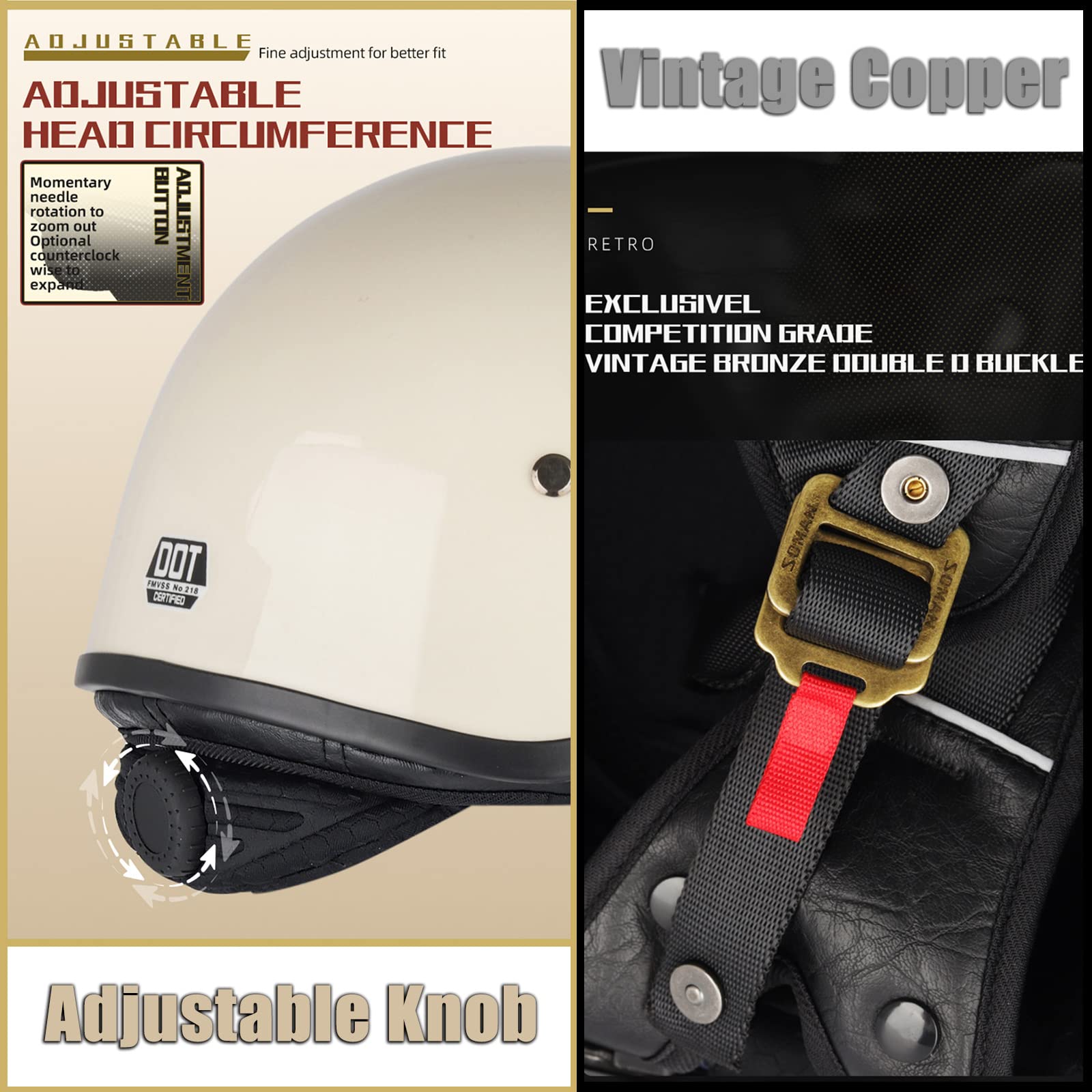 Casque Jet Demi-Casque Moto Vintage DOT/ECE – Rétro Avec Pare-Soleil, Boucle Rapide – Style Cruiser Scooter