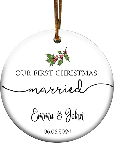 Adorno personalizado para la primera Navidad casada 2025 Regalos personalizados para boda, compromiso o primer adorno de Navidad Elegante recuerdo