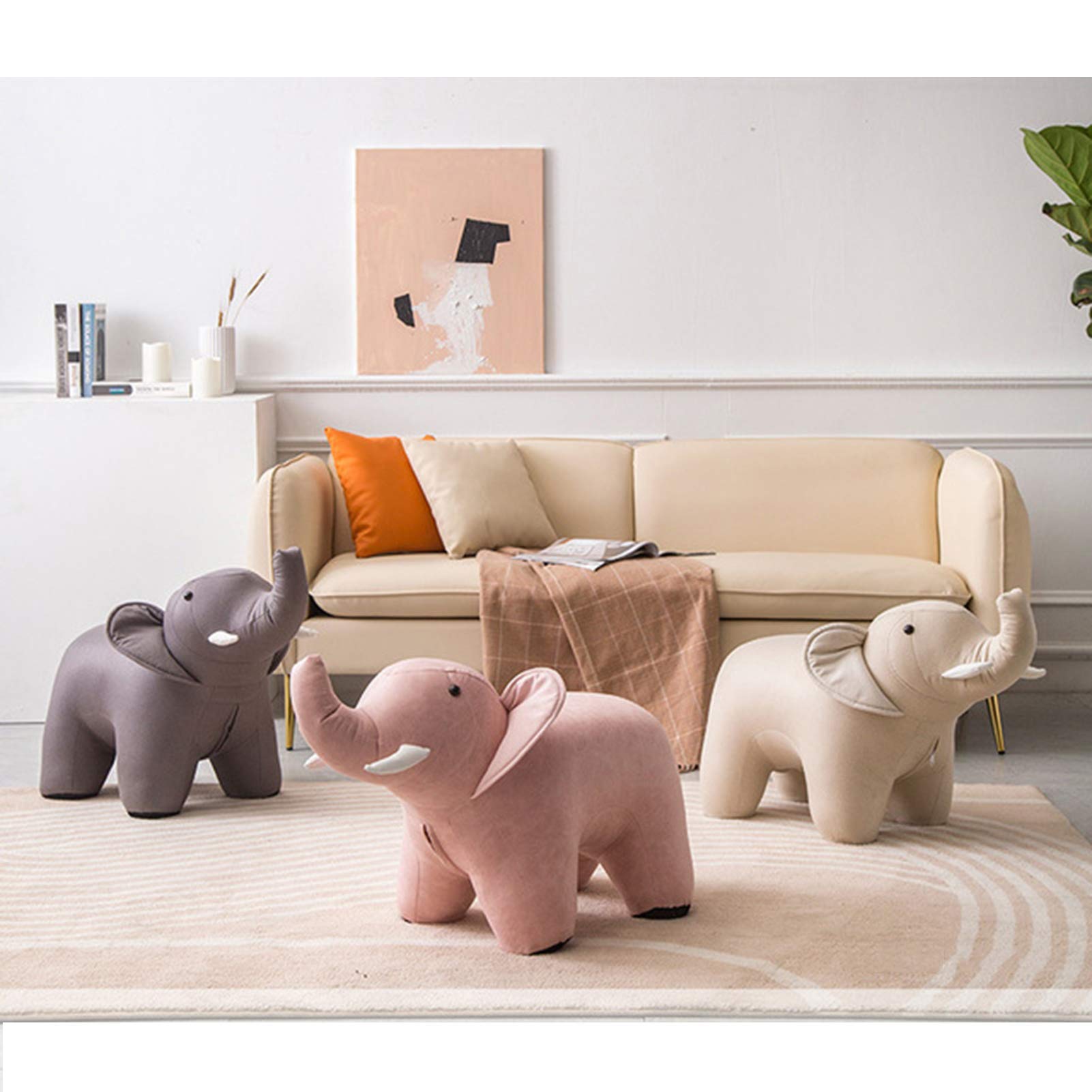 Reposapiés otomanos de Animales, Soporte de Madera, Taburete tapizado, Asiento de Descanso, Cambio de Zapatos, Banco, puf bajo, sofá, Taburete para niños, Adultos, Elefante, 2