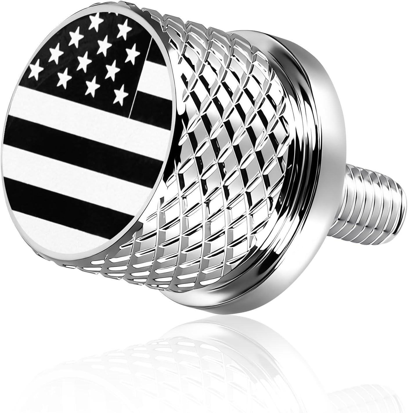 Stainless Knurled Fender Seat Bolt Screw 1/4"-20 Thread Compatible with Harley 1996-2026 Sportster Dyna Softail Touring CVO - American Flag -Chrome