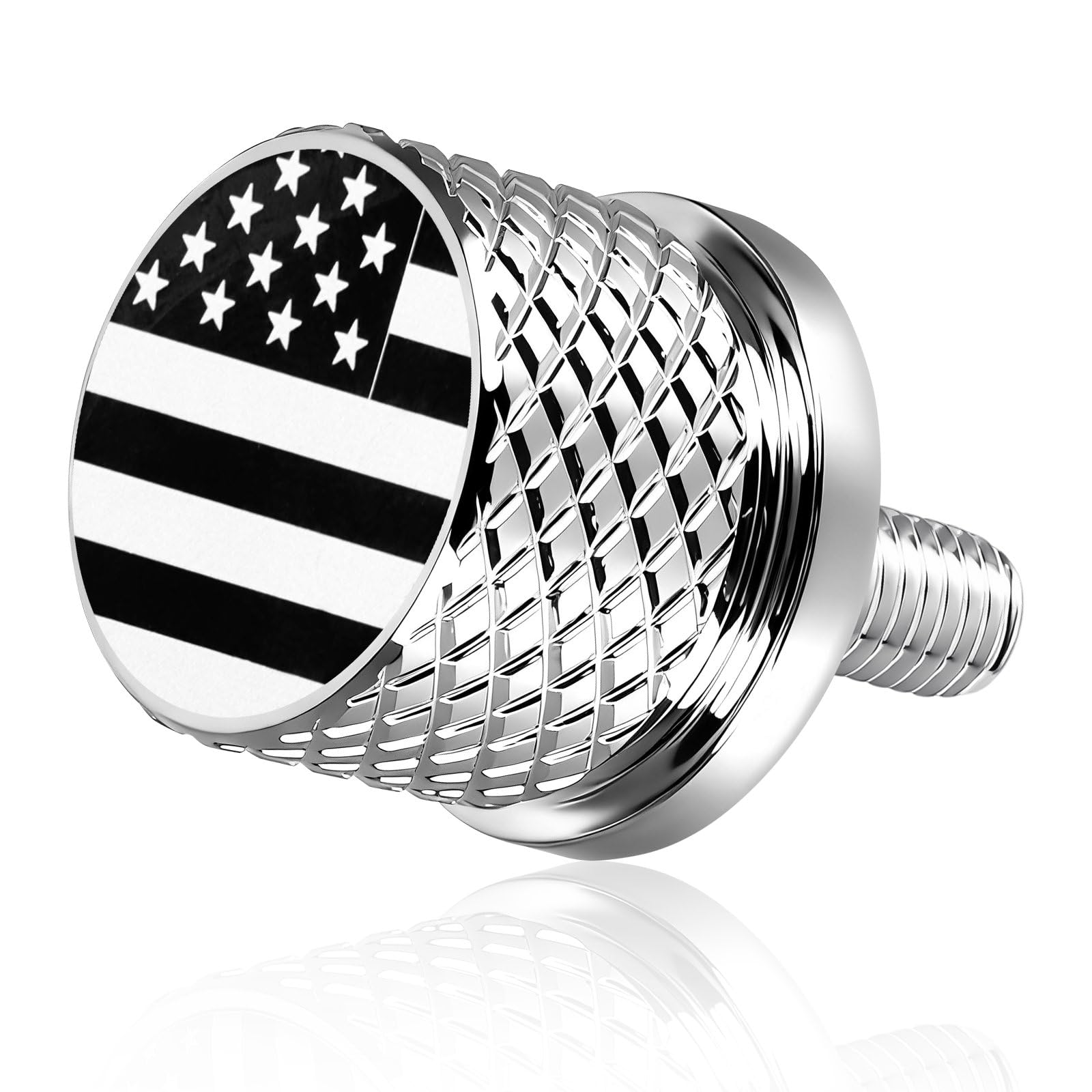 Stainless Knurled Fender Seat Bolt Screw 1/4"-20 Thread Compatible with Harley 1996-2026 Sportster Dyna Softail Touring CVO - American Flag -Chrome