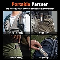 Vista 5 de Linterna plana recargable, 600 lúmenes, mini linternas brillantes con clip y base magnética, IP66 EDC linterna portátil de bolsillo para el hogar