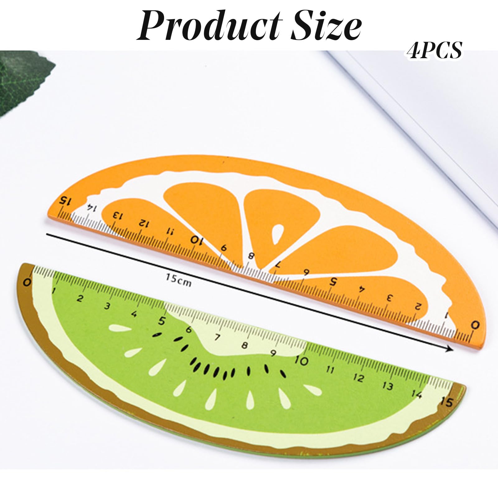 4 Piece Wood Ruler, Student Ruler, Creative Fruit Design, Durable and Useful, for Kids Children, Girls - Image 2