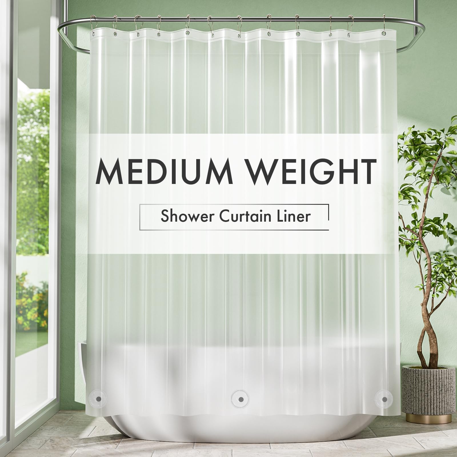Amazer Shower Curtain Liner, 72 x 72 Inches EVA 5G Bathroom Plastic Shower Curtain Liner with 3 Magnets and 12 Grommet Holes-Frosted