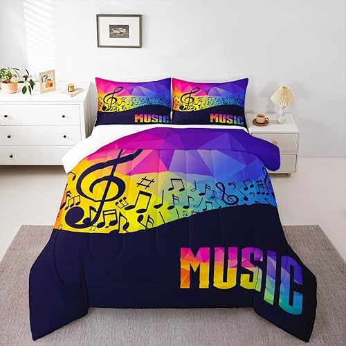 Miniatura 5 de Music Lovers - Juego de edredón para niños, tamaño individual, juego de ropa de cama de ritmo de notas musicales, decoración de habitación de niños