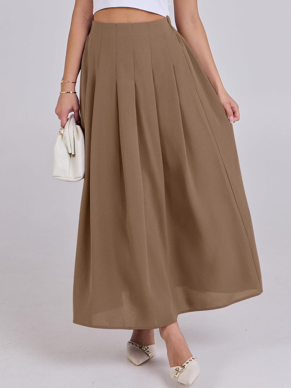 ANRABESS Women A-Line Pleated High Waist Maxi Skirt Full Ankle Length Flowy Swing Elegant Dressy Casual Work Long Skirts - Image 4