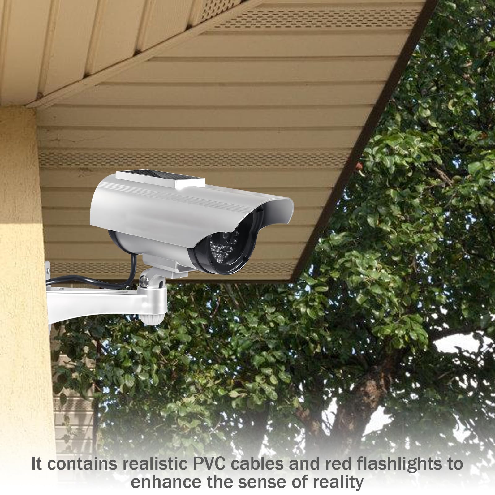 2 telecamere finte a energia solare, finte telecamere di sorveglianza con luce LED lampeggiante, telecamera di sicurezza CCTV, telecamera esca a energia solare, per giardino, apertura porta