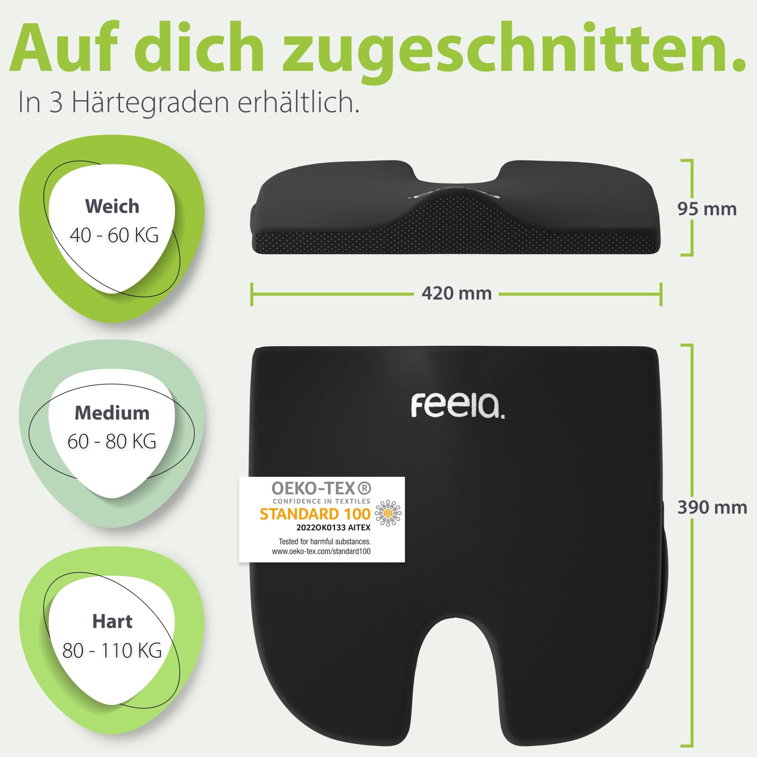 feela.® Orthopädisches Keilkissen [3 Härtegrade] – Memory Foam Haltungskorrektur für mehr Sitzkomfort & Entlastung bei Ischias – Ideales Sitzkissen Stuhl fürs Büro & Sofa (Medium)