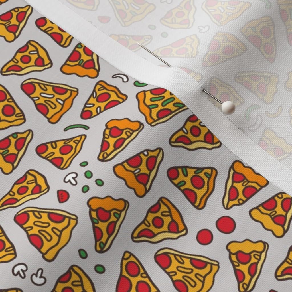 Spoonflower Fabric - Funny Pizza Cartoon Food Grey Italy Pepperoni Printed on Petal Signature Cotton Fabric Fat Quarter - Sewing Quilting Apparel Crafts Decor