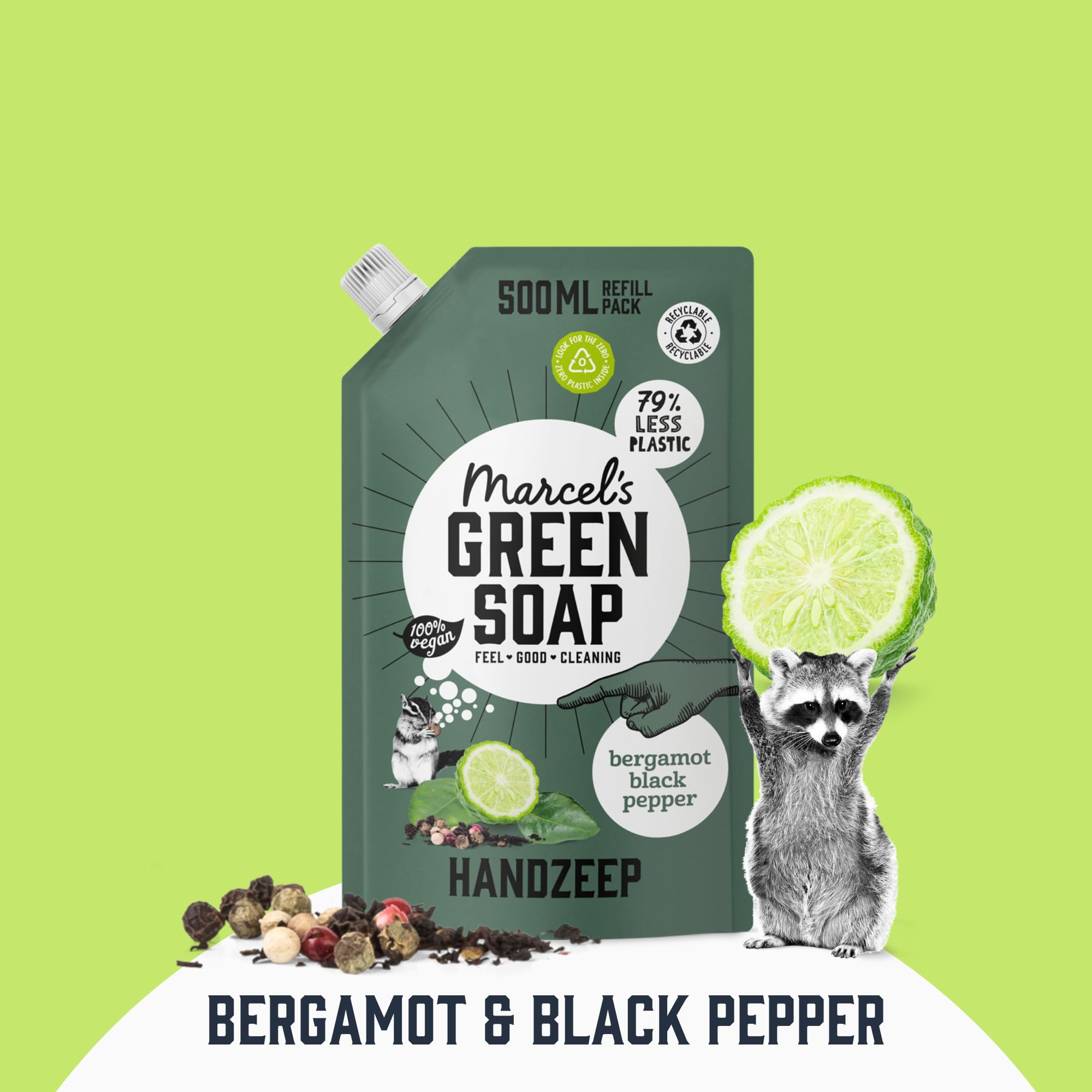 Marcel's Green Soap - Uzupełnienie mydła do rąk czarny pieprz i bergamotka - formuła bez mikroplastiku - mydło do rąk opakowanie uzupełniające - 99% biodegradowalne - wegańskie