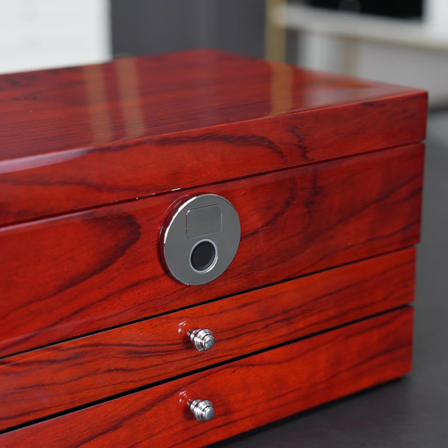 Wood Jewelry Box for Women, 3-layers Large Jewelry Storage Box&Organizer Fingerprint Lock, Drawers Full Locking, Mother Gifts (3L-RS) - Image 9