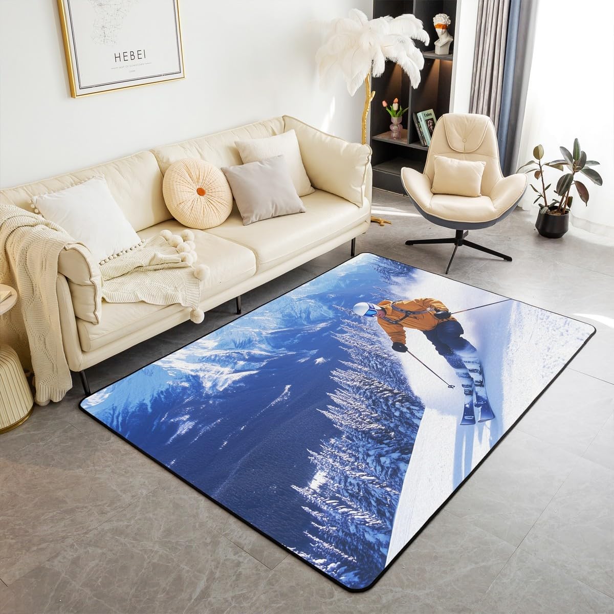 Hockey Indoor Floor Mat Entrance Rug,3D Ice Hockey Player Area Rug for Kids Boys Teens Men,Modern Hockey Rink Non Slip Rug Winter Ice Sports Theme Chairs Couch Living Room Decor,5'x6'6''