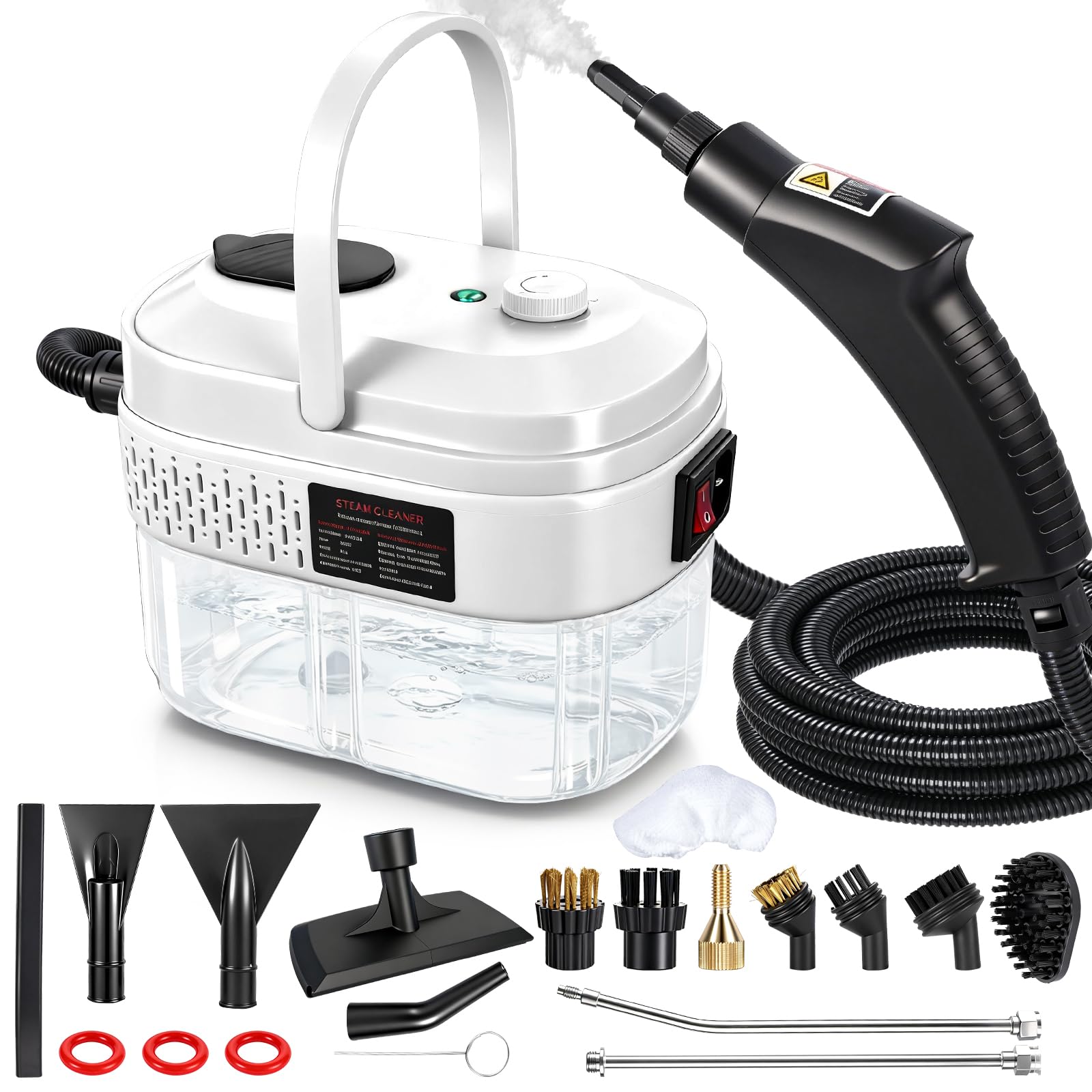 Kiaxffy Dampfreiniger Handgerät für Alles, 3-stufig einstellbarer Dampfreiniger, mit 14 Zubehör, 15 Sekunden Aufheizzeit, 1,4l großer Tank, Handdampfreiniger für Autos, Haushalt, Küche, Fenstern,Boden
