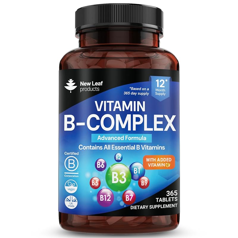 New Leaf Products — Complexo B com vitaminas B1, B2, B3, B5, B6, B7, B9, B12 e vitamina C — 365 comprimidos