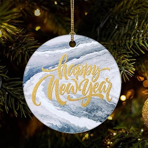 Miniatura 1 de Two-Side Printed Happy New Year Ceramic Christmas Ornament Novelty for Family Friends Kids Marble Printed Christmas Keepsake Pendants