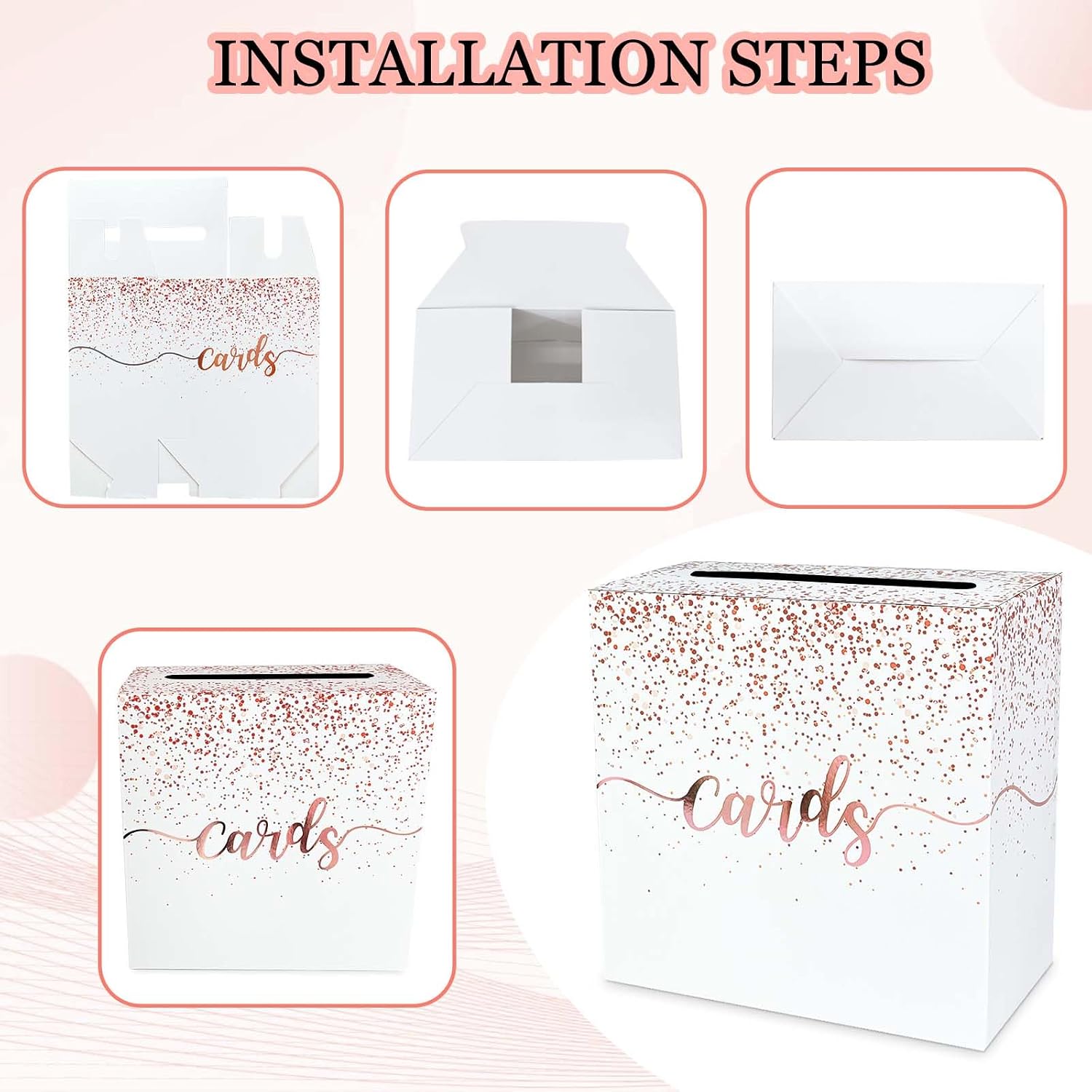 Rose Gold Card Box for Party Gift Card Box Holder Envelope Box for Wedding Birthday Baby Shower Retirement Rose Gold Foil Card Box image 3