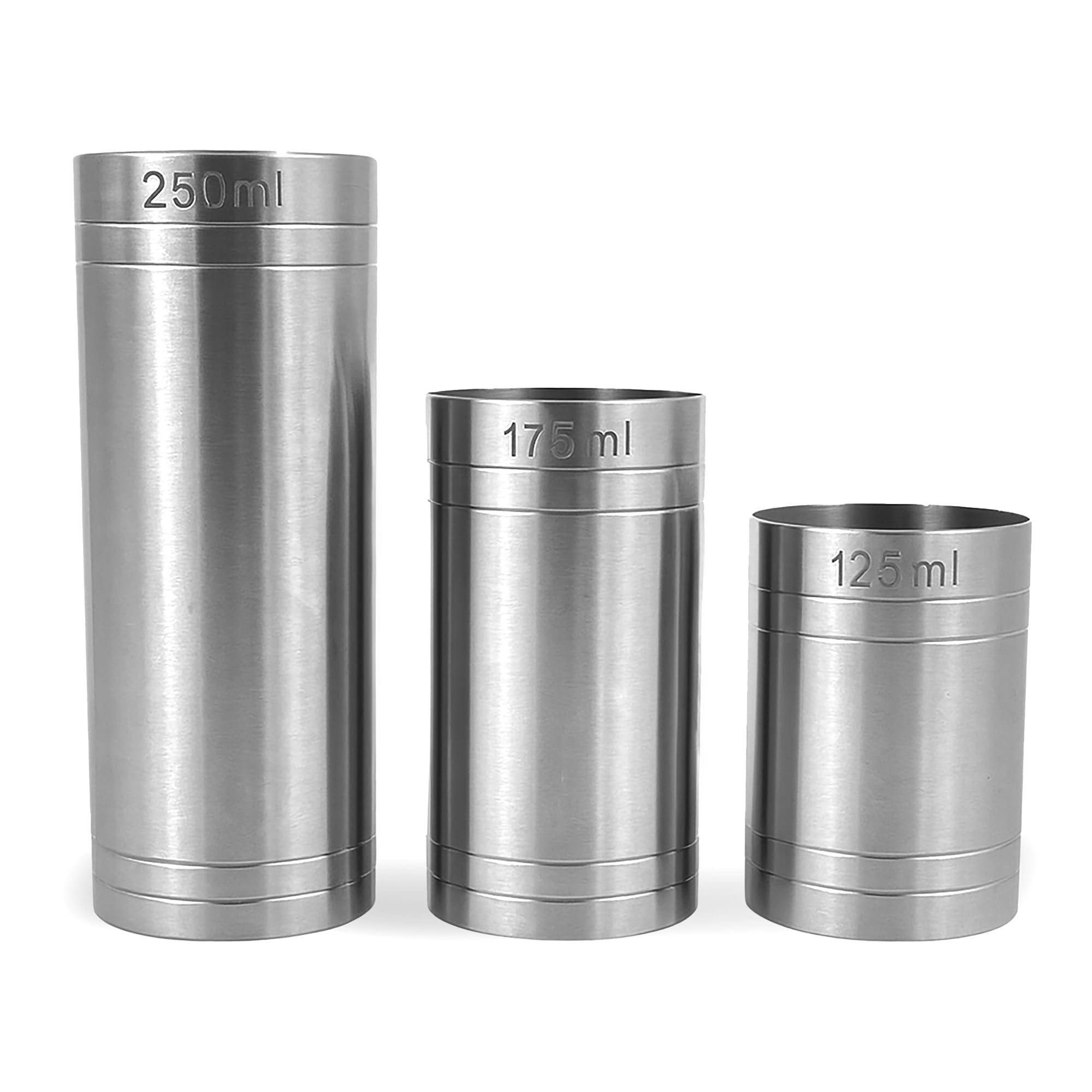 Chabrias Ltd Premium 3 Pack 125, 175, 250ml Stainless Steel Thimble Wine Measure, Professional Spirit Measuring Cups, Home Bars, Cocktail Stations & Bartenders, Government Stamped