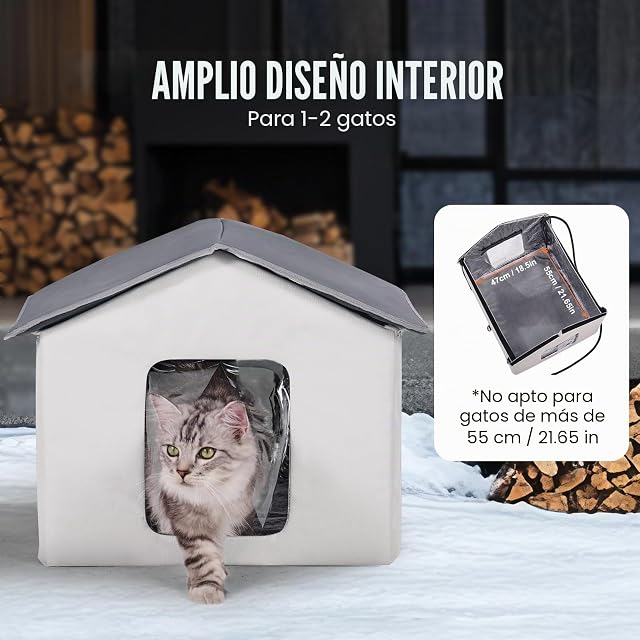 Foto 6 de 8 de VEVOR Casa para Gatos con Calefacción de 48 x 56 x 44 cm Refugio para Gatos Plegable Al Aire Libre de Tela…