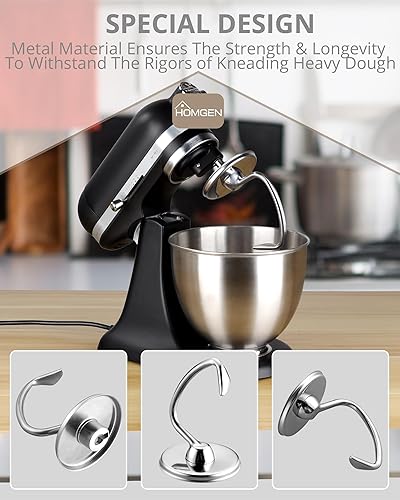 Miniatura 8 de HOMGEN Fit 4.5-5 Qt Kitchenaid - Gancho de acero inoxidable para mezclador de masa en espiral de acero inoxidable, accesorio para batidora de