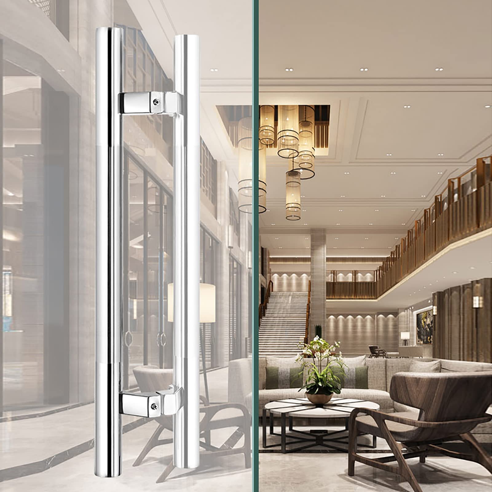 Gthtuhfd Silver Modern H Shape Stainless Steel Door Handle For Indoor Outdoor 80Cm/31.5 Inches Ideal For Cupboard Shops And Bathroom Easy Push Pull Design,-60Cm/23.6