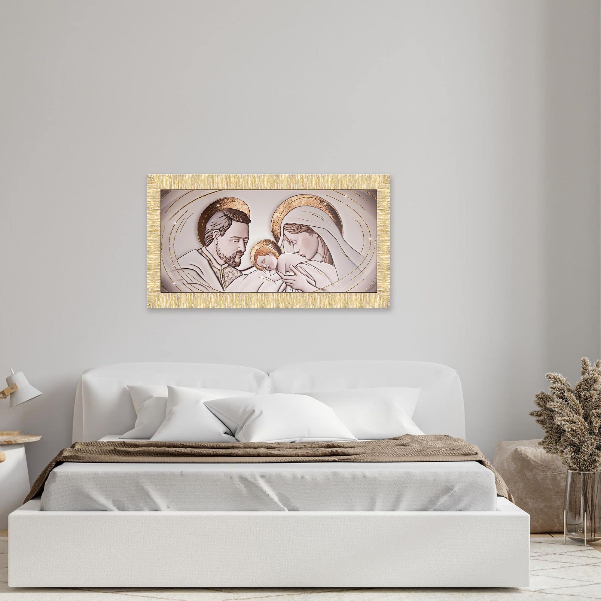 Lupia - Quadro moderno PRINCE su tela e cornice PRINCE THE KISS CERAMIC ORO GOLD, Sacra Famiglia, Stampa artigianale con brillantini, Adatto per soggiorno e camera da letto, Oro, 63x133 cm