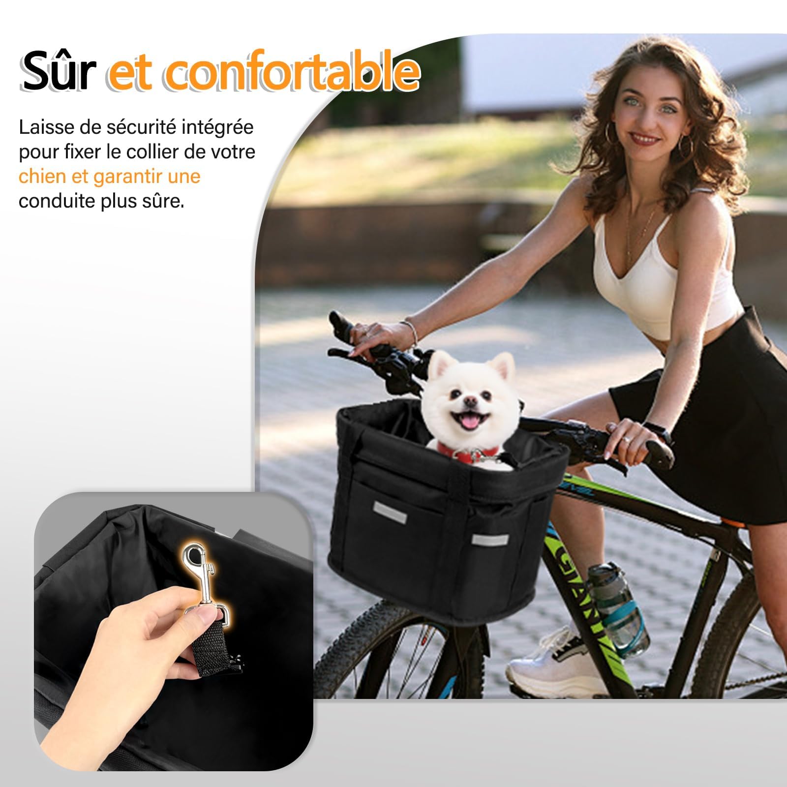 Panier Vélo Avant, Amovible Vélo Guidon Panier, Panier Vélo Chien | Mit Cadre en Alliage D'aluminium pour VTT, Shopping, Petit Animal Domestique Petit Chien Jusqu'à 5 kg, Noir Réfléchissant