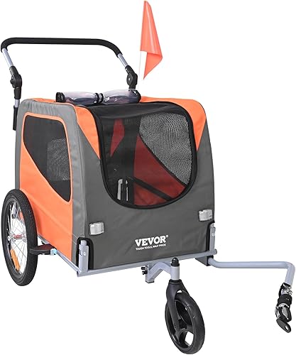 Miniatura 9 de VEVOR Dog Bike Trailer, Supports up to 66/88/100 lbs, 2-in-1 Pet Stroller Cart Bicycle Carrier, Easy Folding Cart Frame with Quick Release Wheels