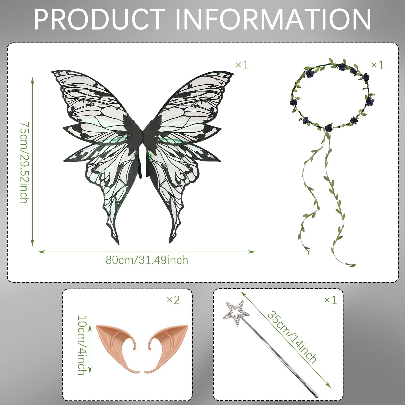 SSKHE Fairy Wings, Butterfly Wings for Women Girls Angel Costume Accessories, Sparkling Sheer Wings with Flower Headband - Image 2