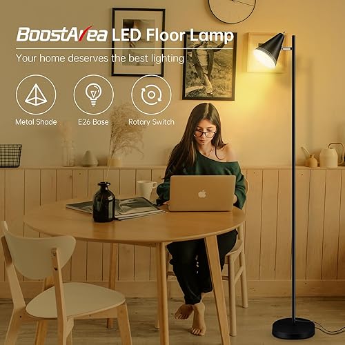 Miniatura 2 de BoostArea Lámpara de pie industrial, lámpara de pie LED de poste con pantalla de metal, lámparas de pie de esquina simples para sala de estar,