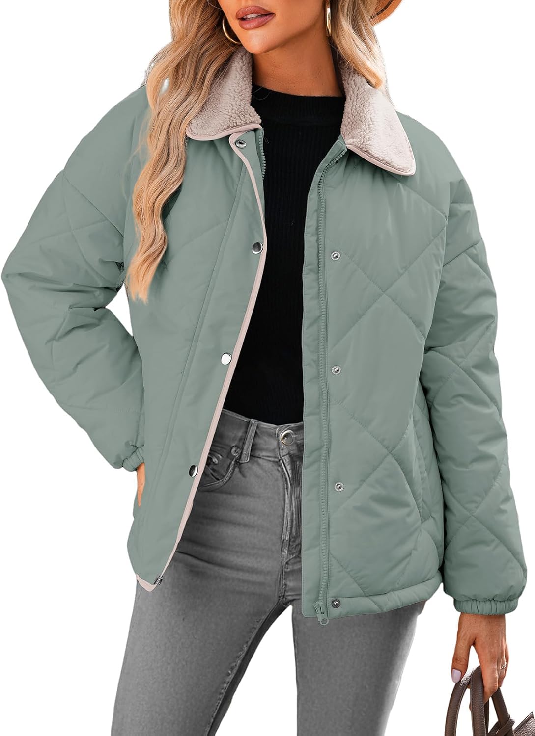 Dokotoo Women's Winter Casual Quilted Jackets Long Sleeve Button Down Puffer Jacket Padded Outerwear Coats