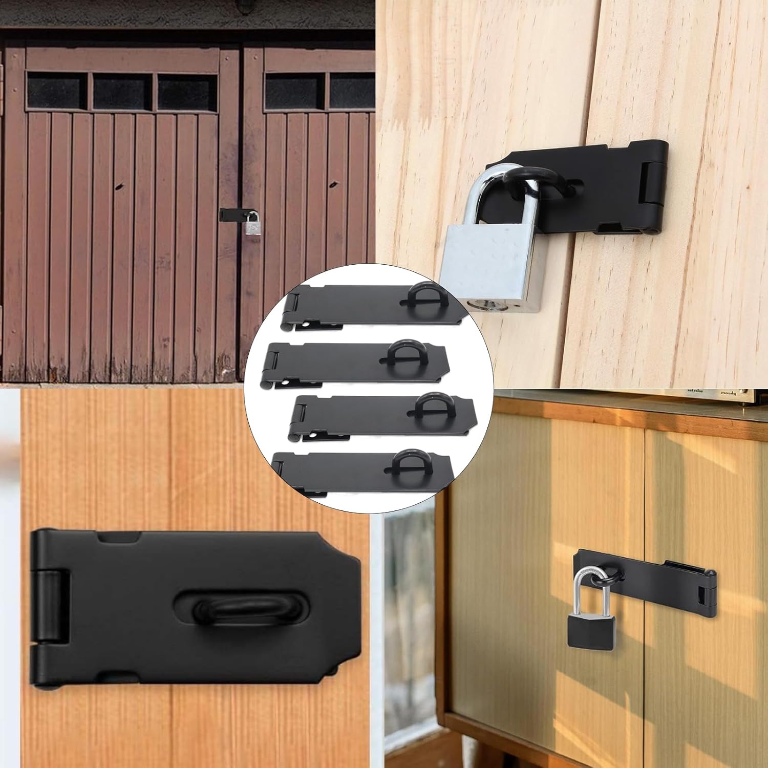 4-Pack 5 Inch Heavy Duty Stainless Steel Padlock Hasp, Black Door Lock Hasp Latch, Security Gate Lock Latches with Screws, Ideal for Outdoor Gates, Sheds, Cabinets, and Drawers