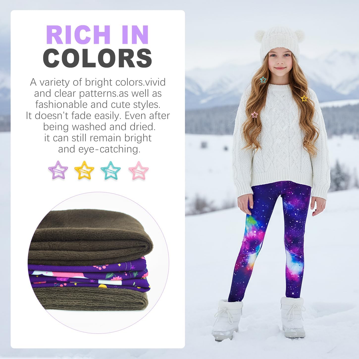 2 Pack Girls Fleece Lined Leggings – Warm Stretchy Winter Pants for School & Outdoor Play, Size 4-10 Years - Image 5