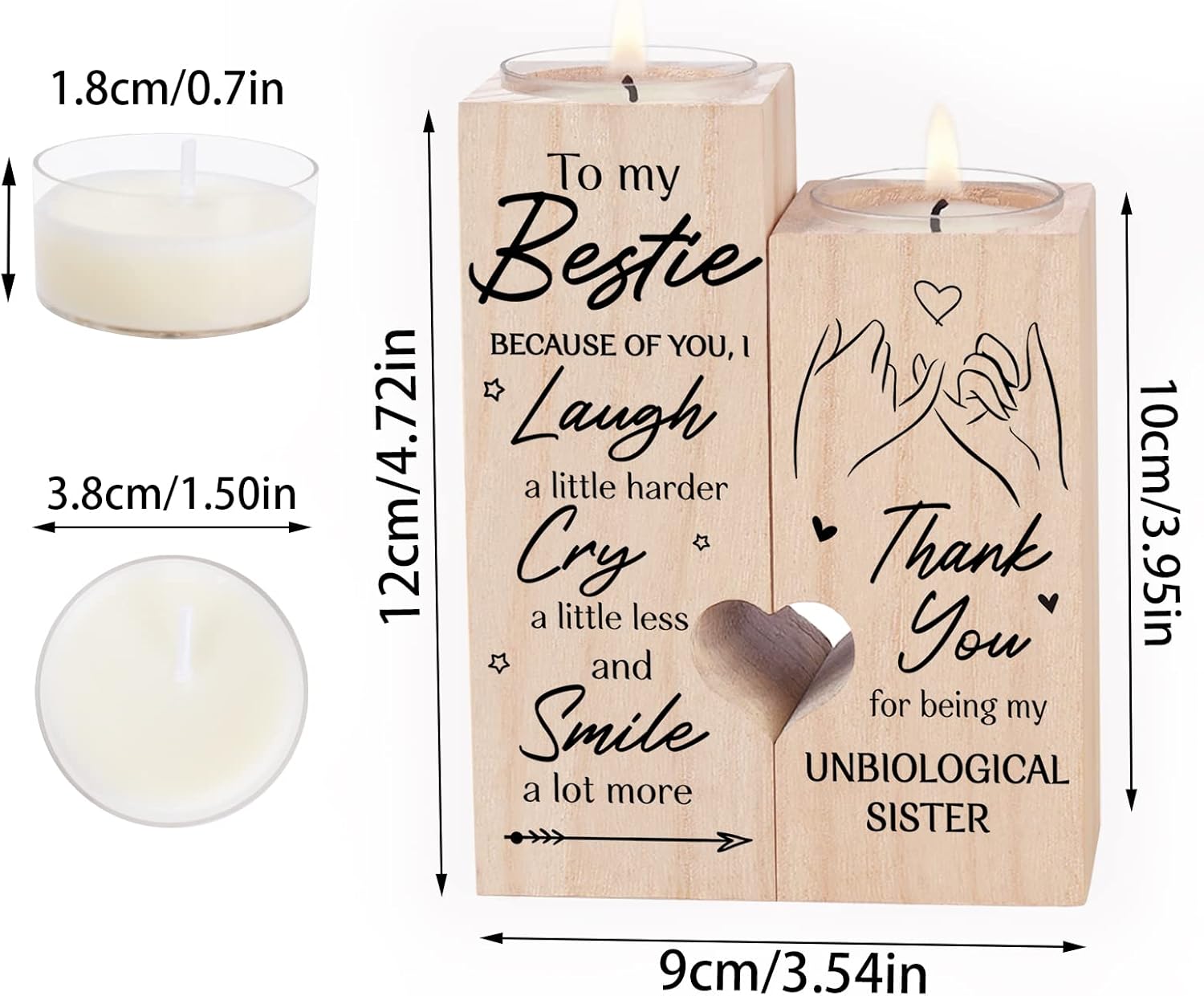 to My Bestie Thank You for Being My Unbiological Sister Women Personalised Wooden Candle Holder Bestie Friend Candle Friendship Birthday Gift - Image 7