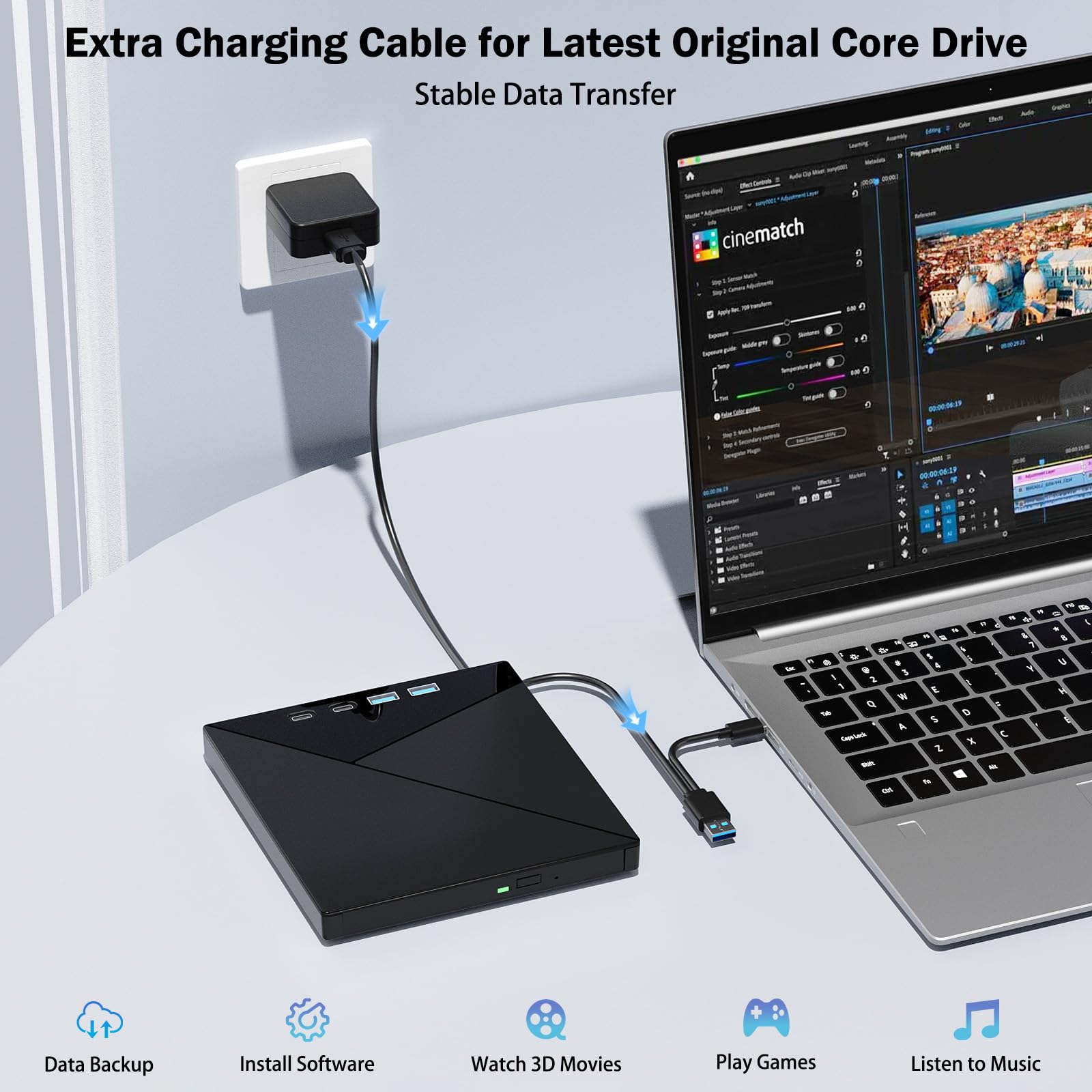 7 in 1 External Blu Ray Drive, 4k Blu Ray Burner with USB 3.0 Type-C