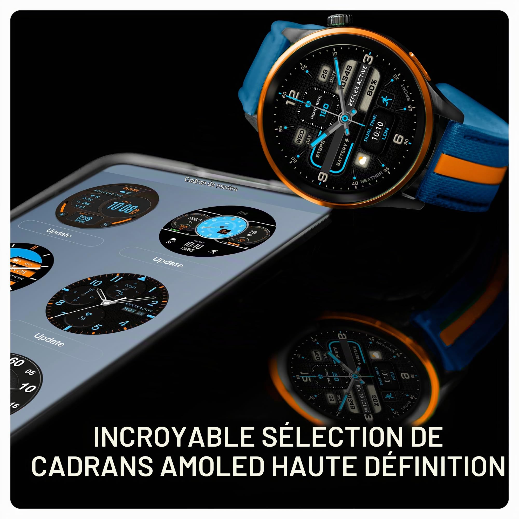 Reflex Active Montre intelligente AMOLED Série 54 GPS Bleu et Orange