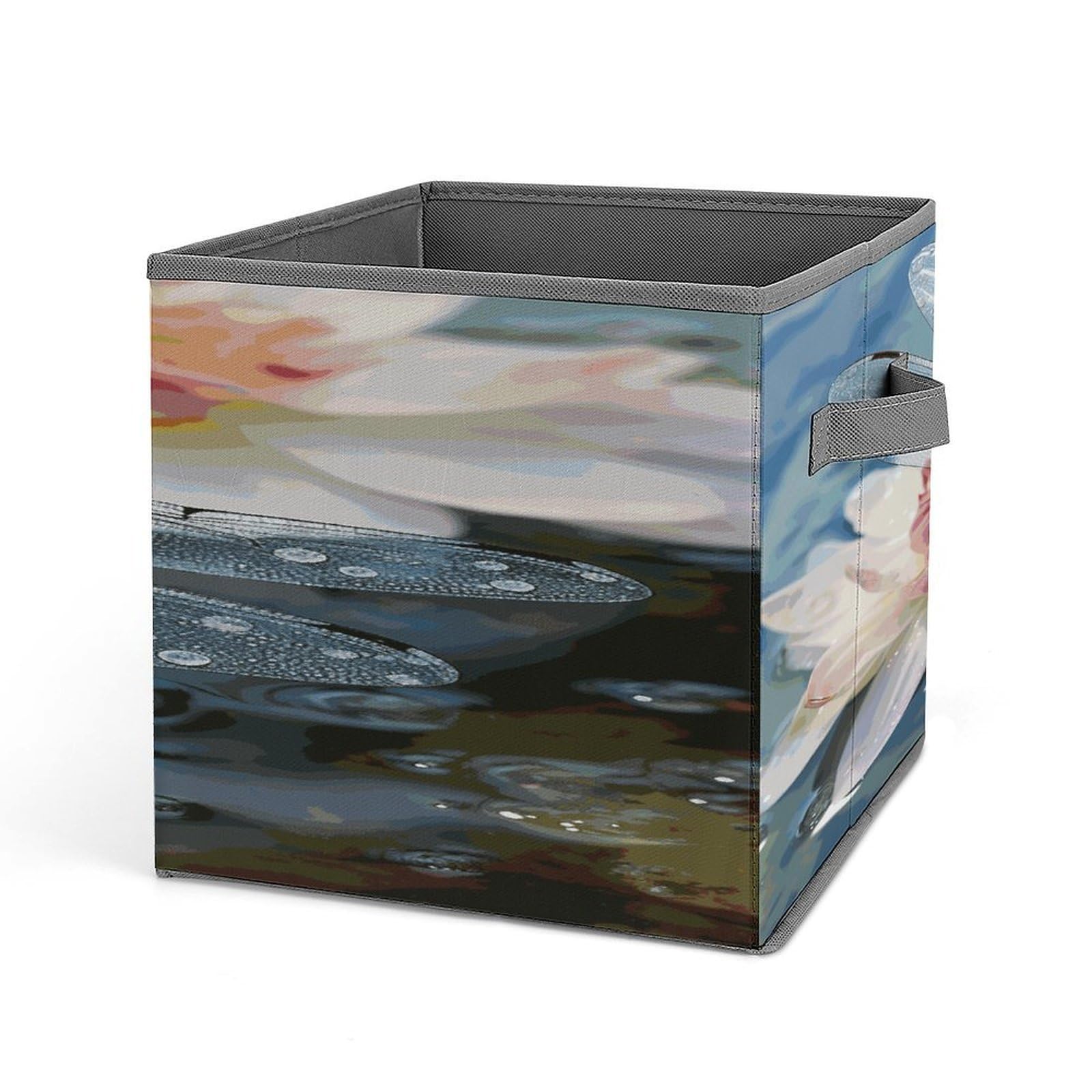 Fodpand Style Dragonfly Lotus Storage Cubes Foldable Decorative Fabric, Storage Bins Baskets With Handles, Closet Organizers And Storage For Home, Office,Closet, Clothes