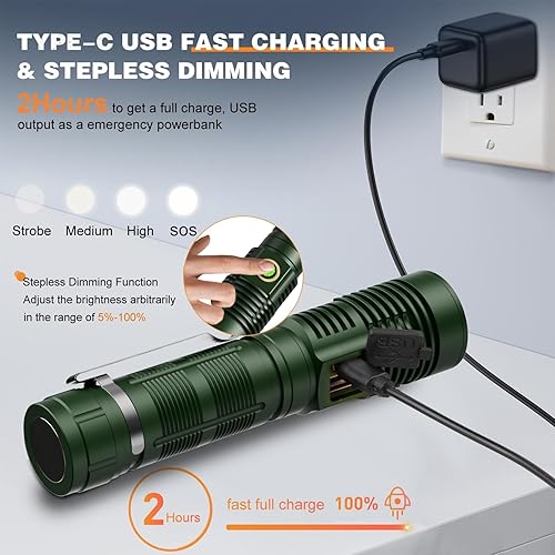 Miniatura 5 de Pequeñas linternas tácticas de alto lúmenes  4,921.3 ft de haz largo súper brillante LED linterna magnética LED recargable por USB recargable con