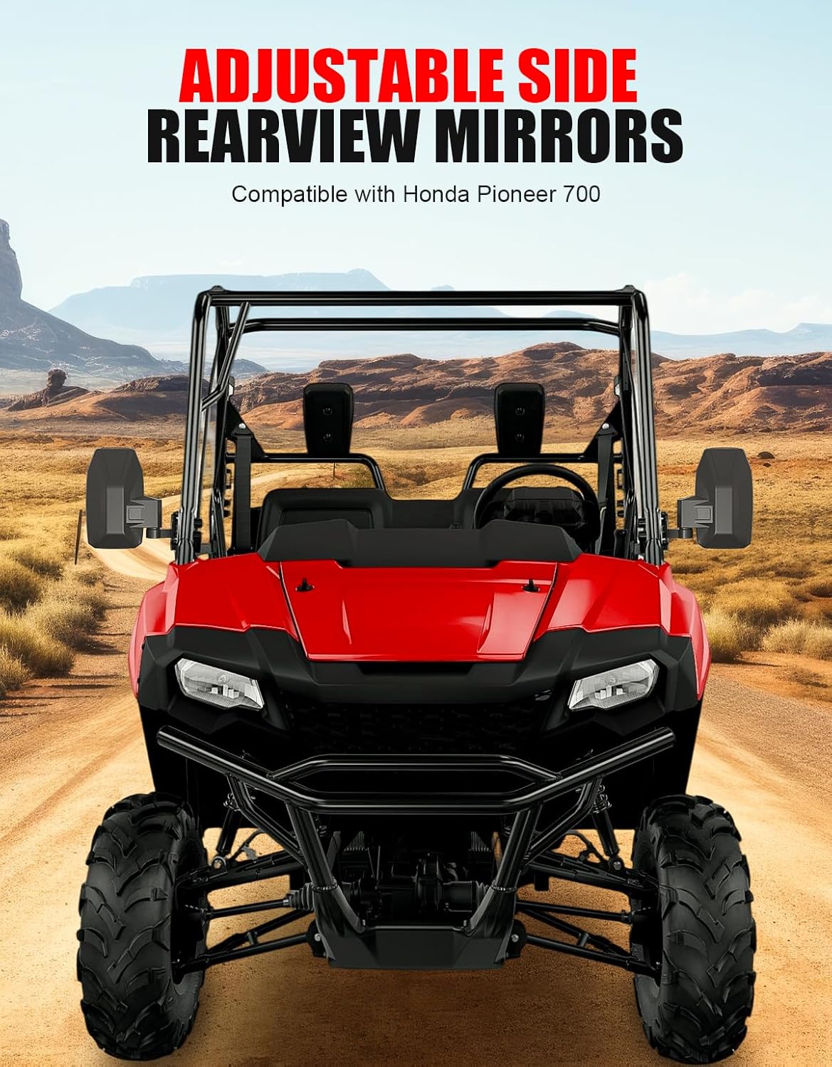 Adjustable Side Rearview Mirrors Compatible with Honda Pioneer 700-2 700-4 2014-2025 Accessories, UTV Side Mirrors High-definition Foldable Rear View Mirror with Bracket, 2PCS