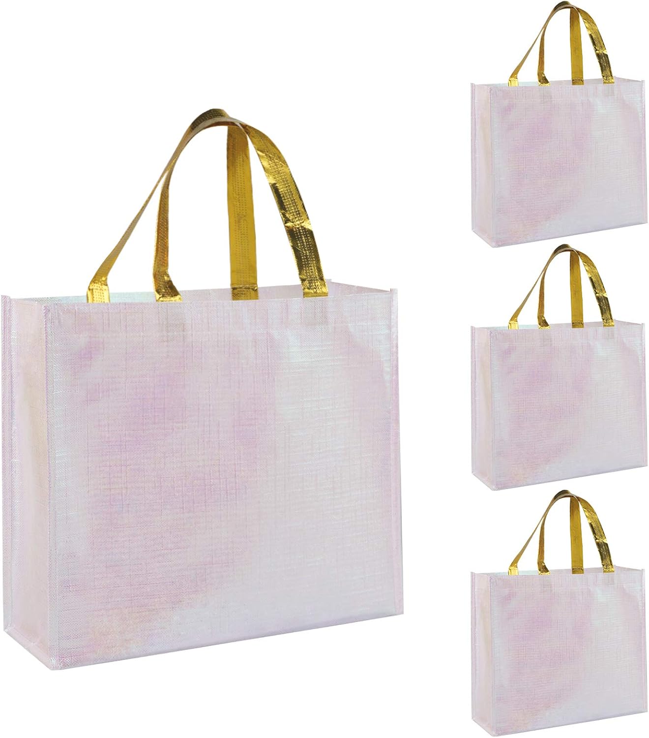 NatuBeau Set of 12 Glossy Reusable Grocery Shopping Bags Non-woven Gift Bags Stylish Tote Bags with Handle Goodies Bag White Tote Bags for Women Bridesmaid Birthday Party Wedding Christmas (White)