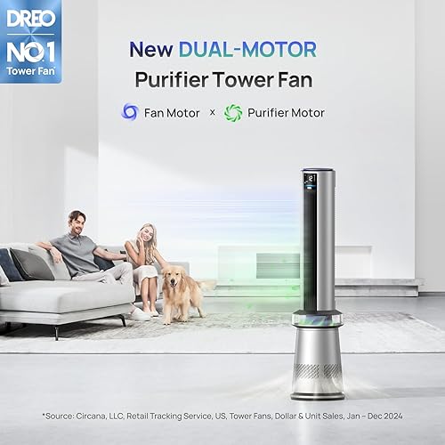 Miniatura 2 de Dreo MC710S - Ventilador de torre purificador de aire, ventilador inteligente 2 en 1 de 45 pulgadas para dormitorio, velocidad de 27 piess,