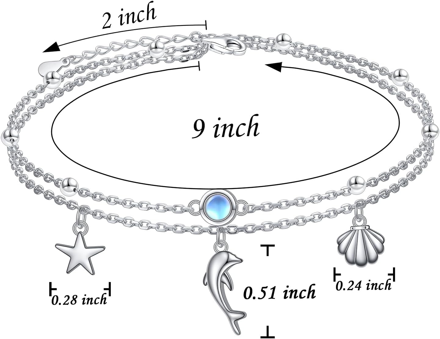 Flyow Anklet for Women S925 Sterling Silver Adjustable Foot Beaded Heart Charm Ankle Bracelet Anklets Jewelry - Image 7