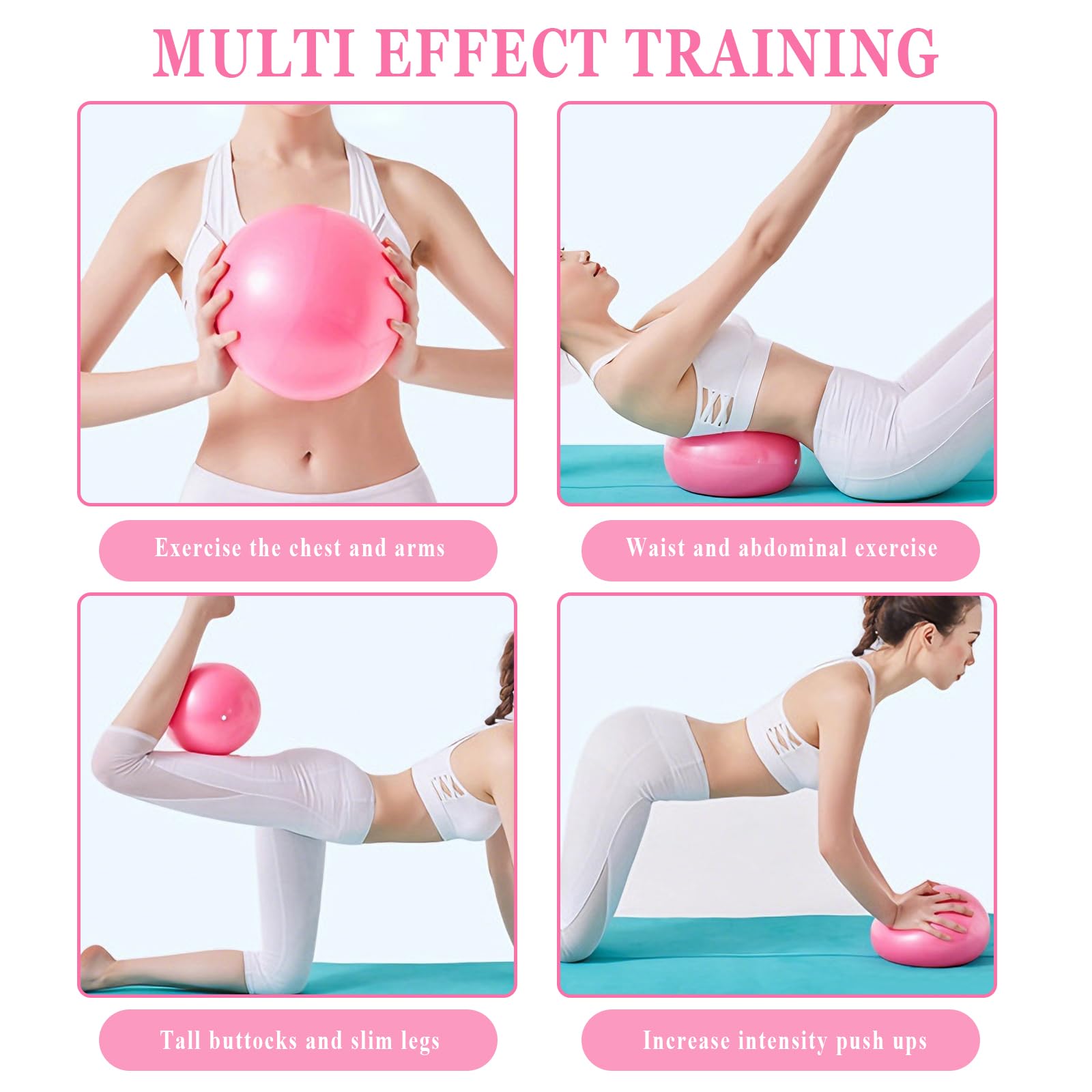 Lot De 2 Ballons Pilates 25cm – Soft Yoga Ball Anti-Éclatement – Gonflable Avec Pompe Et Paille – Rose