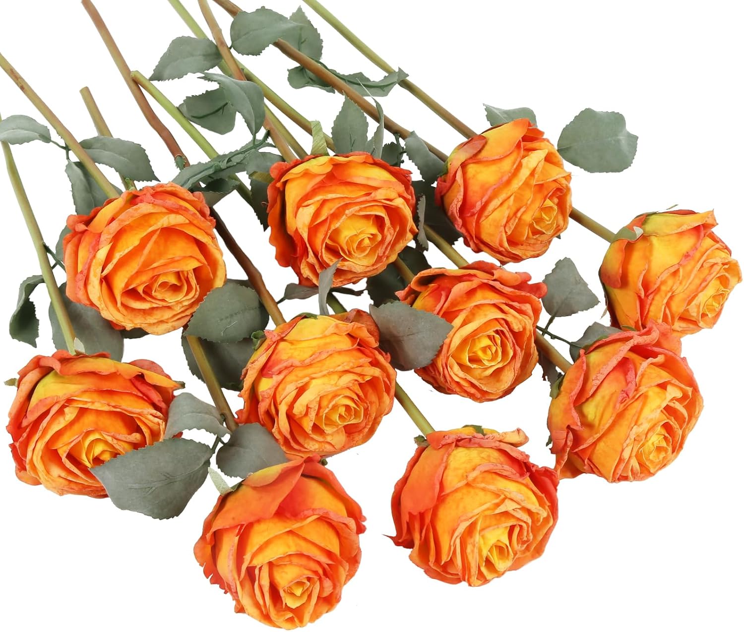 10PCS Orange Roses Artificial Flowers Vintage Silk Fake Flower Bouquet Faux Roses with Long Stems for Wedding Bouquet Table Centerpiece Home Party Decor(Orange)