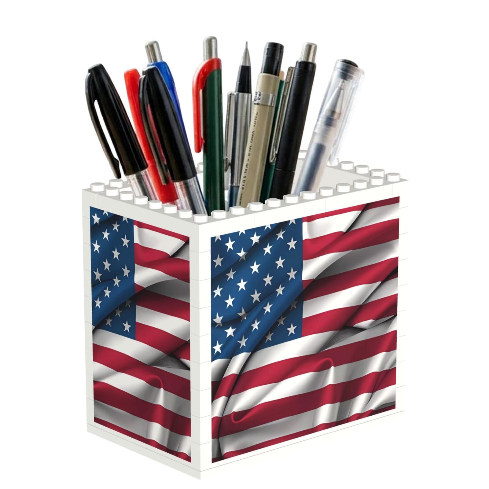 SXZVVBN American Flag Building Block Desk Tidy ABS Organiser