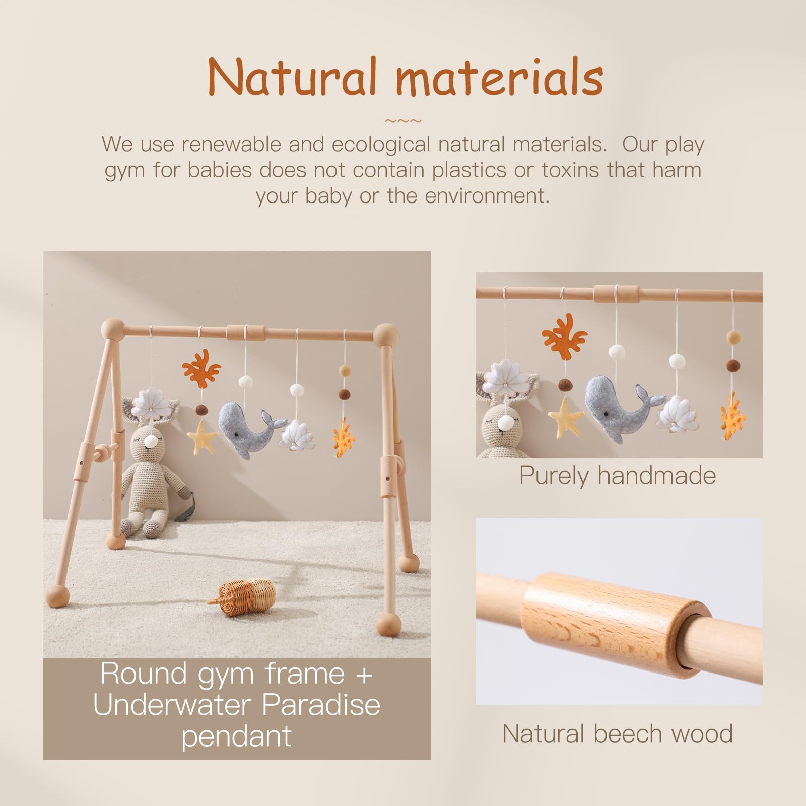 Arco de Juego de Madera con Colgante de Peluche y Animales Marinos para Bebés de 3 a 6 Meses