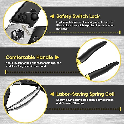 Miniatura 4 de DISEN Cortadores de alambre resistentes de hasta 3/16 pulgadas, cortadores de cables metálicos para valla de alambre grueso, bloqueo de seguridad,