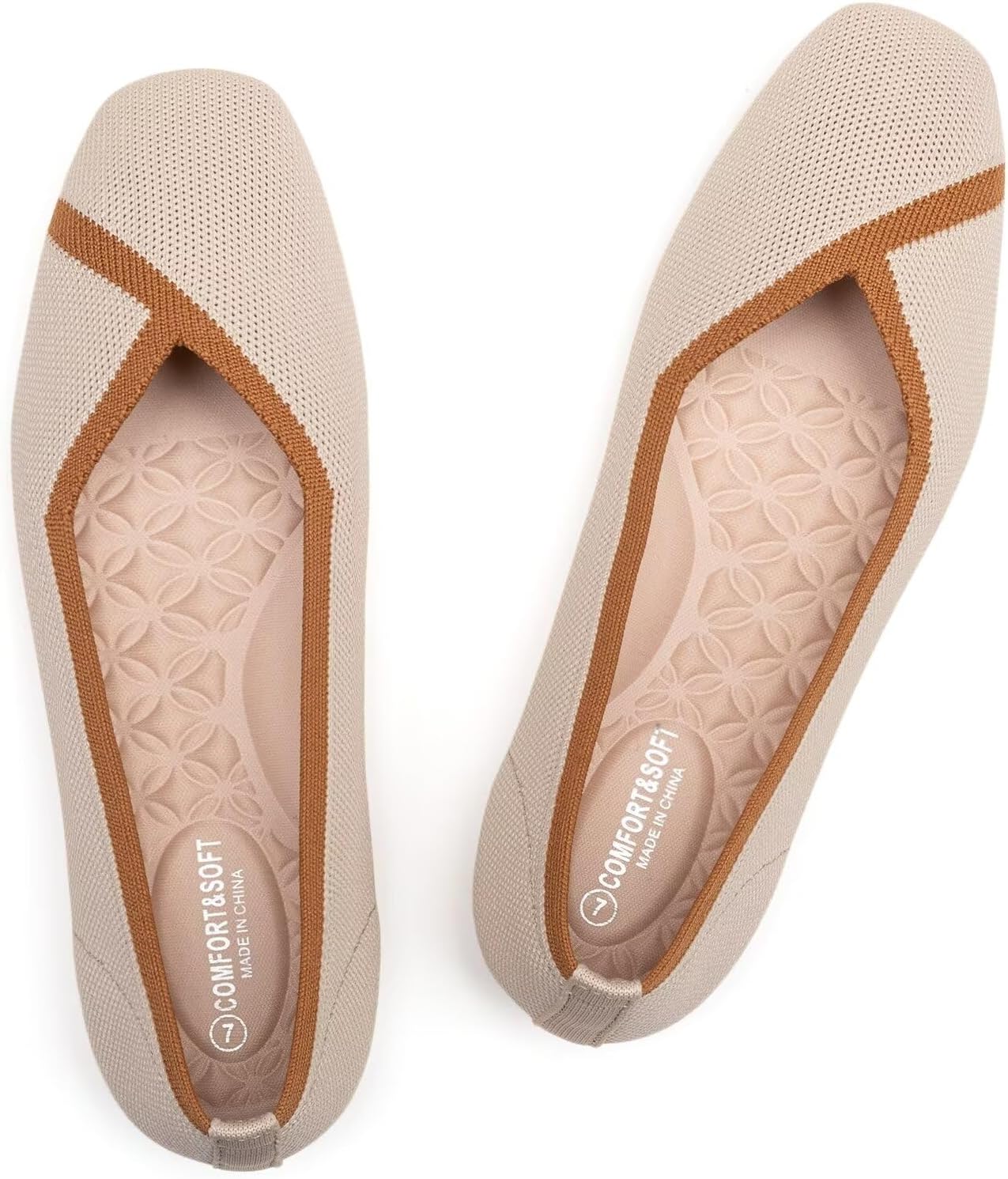 Frank Mully Womens Square Toe Flat Shoes Comfortable Knitted Flats Work Flats for Woman