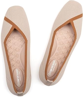 Frank Mully Womens Square Toe Flat Shoes Comfortable Knitted Flats Work Flats for Woman