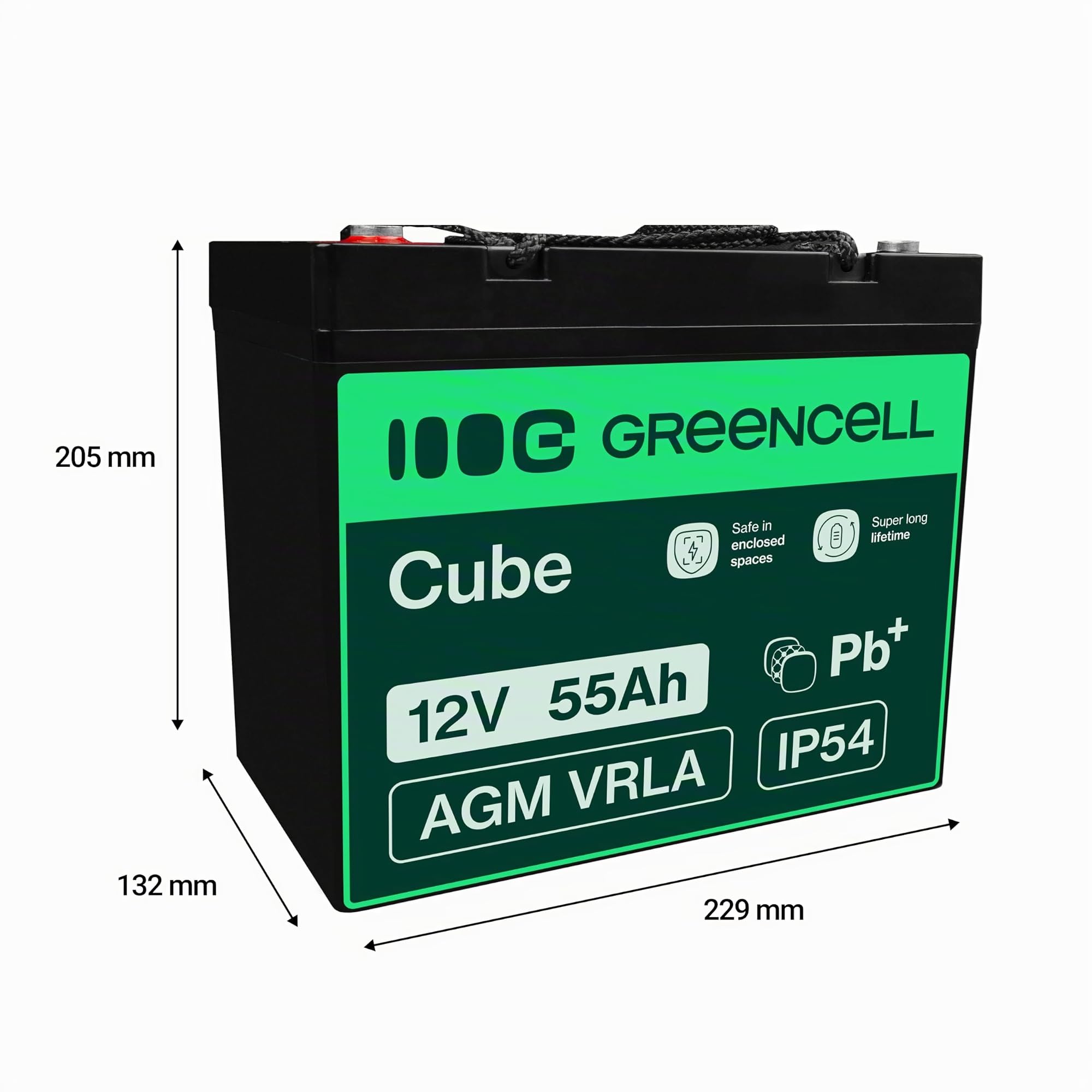 GreenCell® Batteria AGM 12V 55Ah al piombo accumulatore sigillata VRLA Senza manutezione ricaricabile Batterie di ricambio ermetica | Barca | Sedia a rotelle | Sistema Solare | Camper | Campeggio