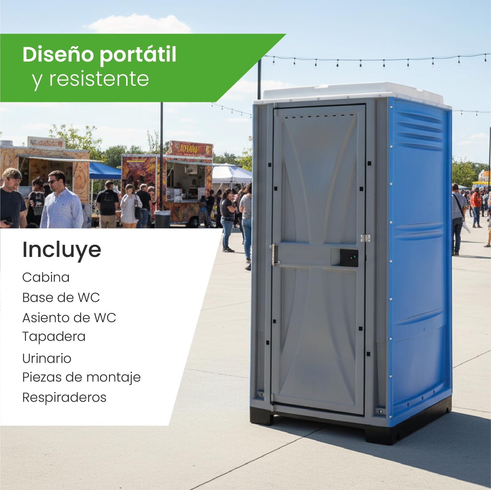 Baño WC Químico. Portátil, Resistente y Profesional, Capacidad de 210L, para Eventos, Obras o Jardín, de Instalación Fácil, Certificado, y Protección Anti-UV.